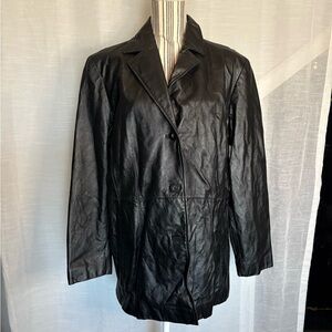 Worthington Black Leather Jacket Classic Blazer Style